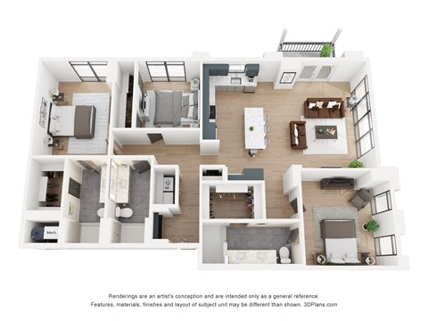 Floor plan for 3 beds, 3 baths, 1716 sqft